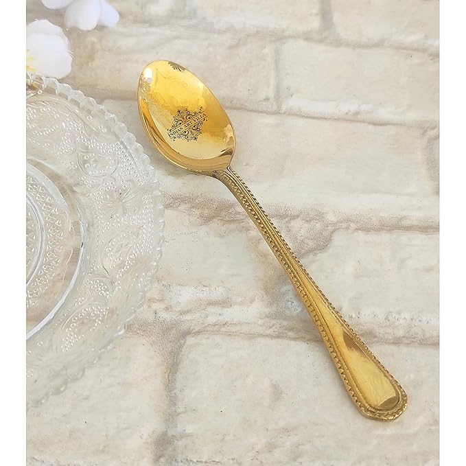 IndianArtVilla Brass Bedding Spoon Serveware Tableware Length 7 Inch, Gold