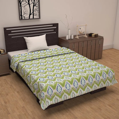 Divine Casa Floret 100% Cotton Single Dohar 120 GSM Soft & Lightweight Throw Blanket Colour Palm Green