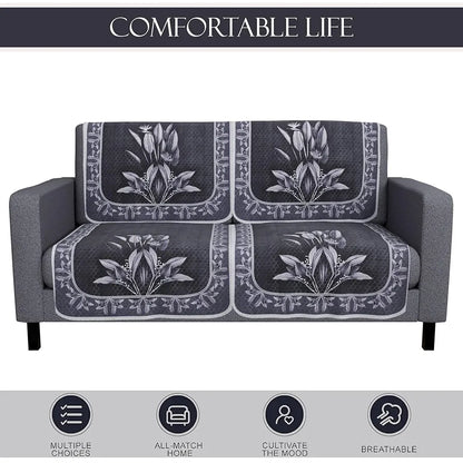 Kuber Industries Set of 6 Net Durable 2+1 Seater Sofa Covers Leaf Dark Grey & Lilac