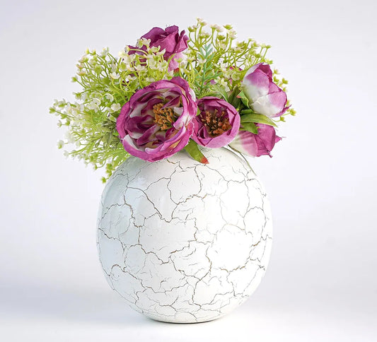 Behoma Metal Ball Vase for Home Decor Off-White Crackled Medium Flowers not Included