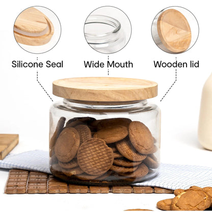 Anko 1.5L Clear Glass Jar | Airtight | Rubberwood Lid | Set of 1 | Kitchen Storage
