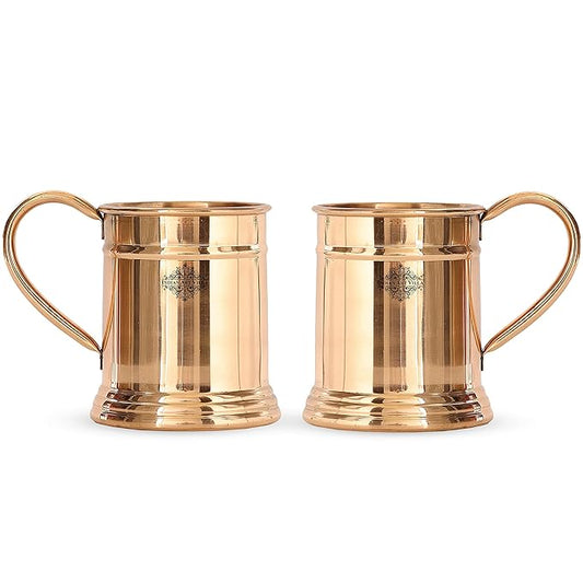 Indian Art Villa Pure Copper Tankard Shaped Mirror Line Design Moscow Mule Beer Mug Cup Volume | 600 ml (pack of 2)