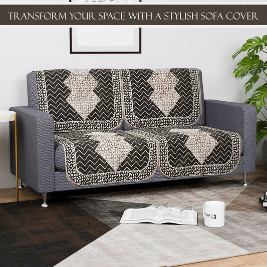 Kuber Industries Set of 6 Durable 2+1 Seater Sofa Covers for Living Room Stone Mayur Dark Grey & Brown