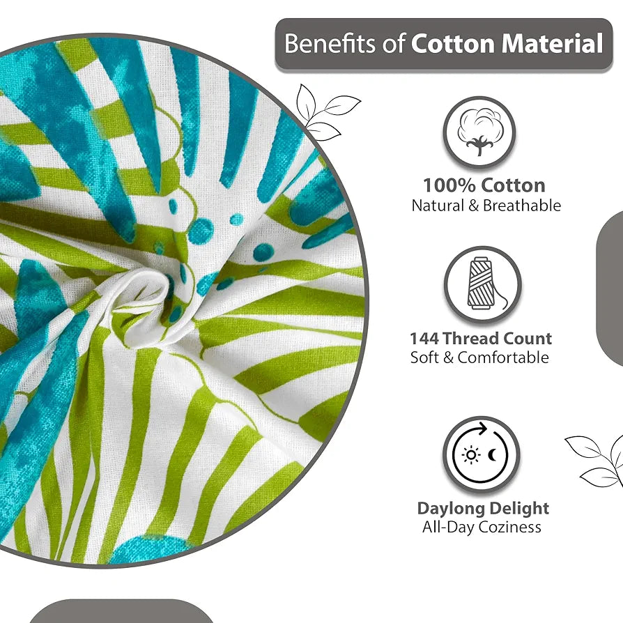 Divine Casa 100% Cotton 144 TC Bedsheet for Double Bed King Size Bedsheet with 2 Pillow Covers Colour Ocean Green