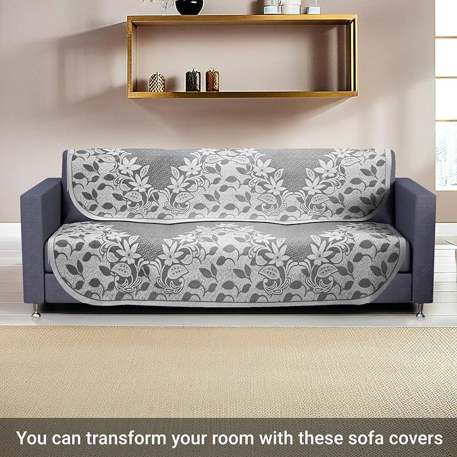 Kuber Industries 3 Seater Long Sheet Cotton Sofa Covers for Living Room Floral Design Blue