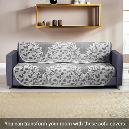 Kuber Industries 3 Seater Long Sheet Cotton Sofa Covers for Living Room Floral Design Blue
