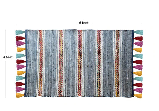 The Home Talk Cotton Chindi Rug Denim Carpets for Living Room Hallway Bedroom Dining Room Denim Blue