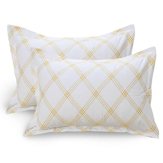Huesland by Ahmedabad Cotton 186 TC Cotton Pillow Covers Set of 2 | White (Yellow Pattern)