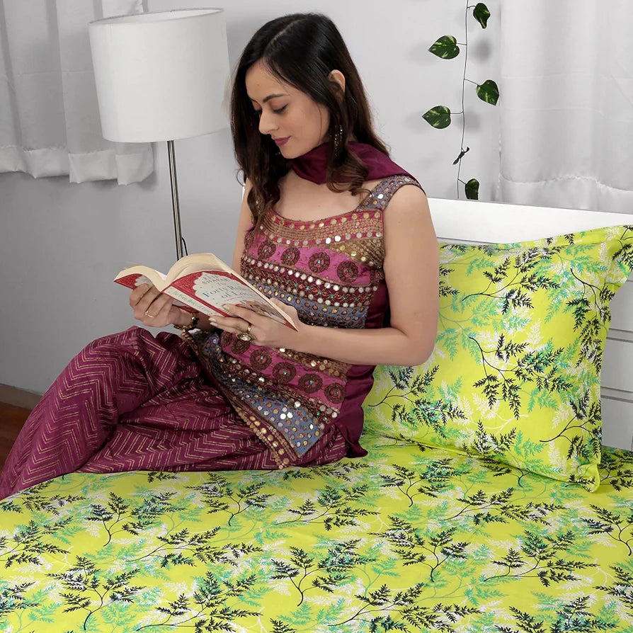 Divine Casa - 144 TC Super Soft 100% Cotton Bedsheet for Double Bed  144 Thread Count Colour Lime Breeze