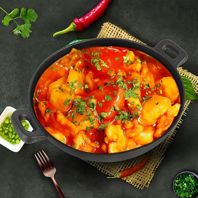 Solara Crownstone Premium Cast Iron Kadai 25 Cm, 2.1 Kg | Naturally Nonstick Cast Iron Kadai With 2 Loop Handles