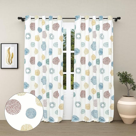 Haus & kinder Cotton Curtains Set of 2 for Bedroom Window Door Curtains (5ft x 7ft) | Colour Rounnd Rhythms Beige