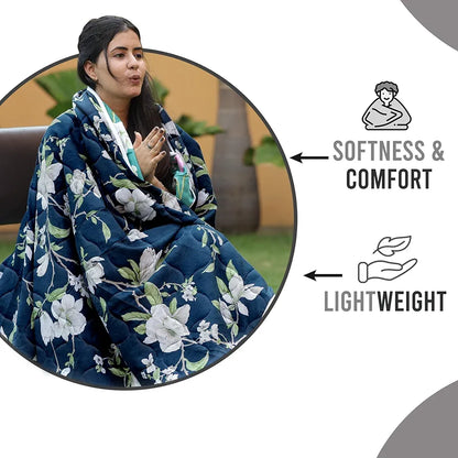 Divine Casa Microfiber 150 GSM Reversible Double Bed Comforter Ultra Soft & Lightweight Blanket Colour Bristol Blue