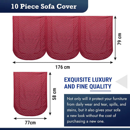 Kuber Industries Sofa Cover Net Sofa Slipcover Set 5-Seater Dot Design Maroon