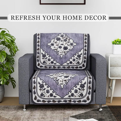 Kuber Industries Net Single Seater Sofa Cover Set Flower Digital Triangle Border Print-753 Grey