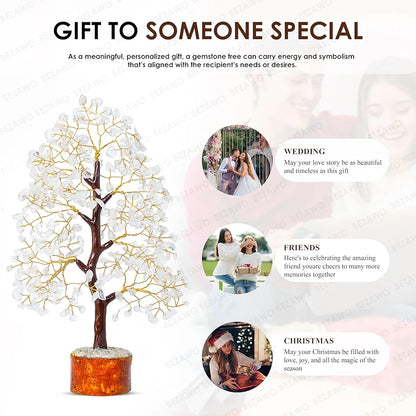 Bezavo Clear Quartz Crystal Tree Golden Wire