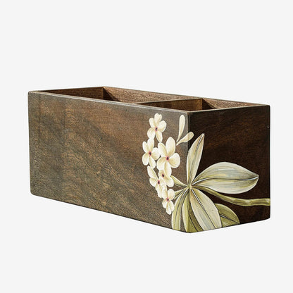 Ellementry Frangipani Wooden Cutlery Holder | Premium Spoon Knife Fork Stand | Handcrafted