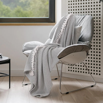 Sashaa World Chevron Delight Grey Ivory Versatile Cotton Throw Blanket