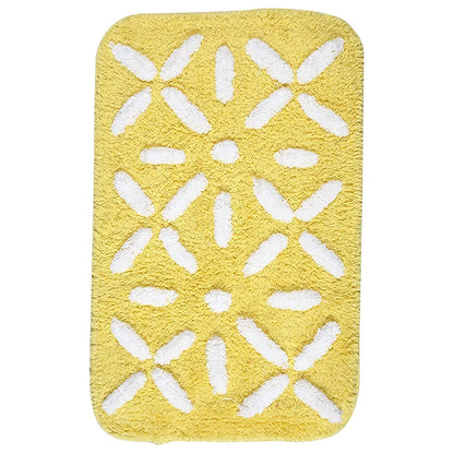 Saral Home Cotton Rectangular Bathmat With Contour Mat Colour Yellow