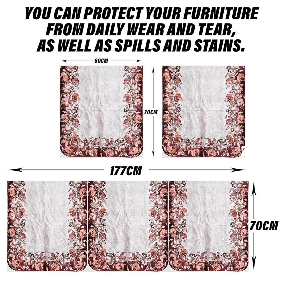 Kuber Industries Sofa Slip Cover Set Brown Flower Sofa Cover 5 Seater Couch Cover Cream