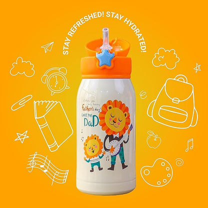 Femora Kids Lion Design Hot & Cold Thermosteel Water Bottle for Kids - 500 gms