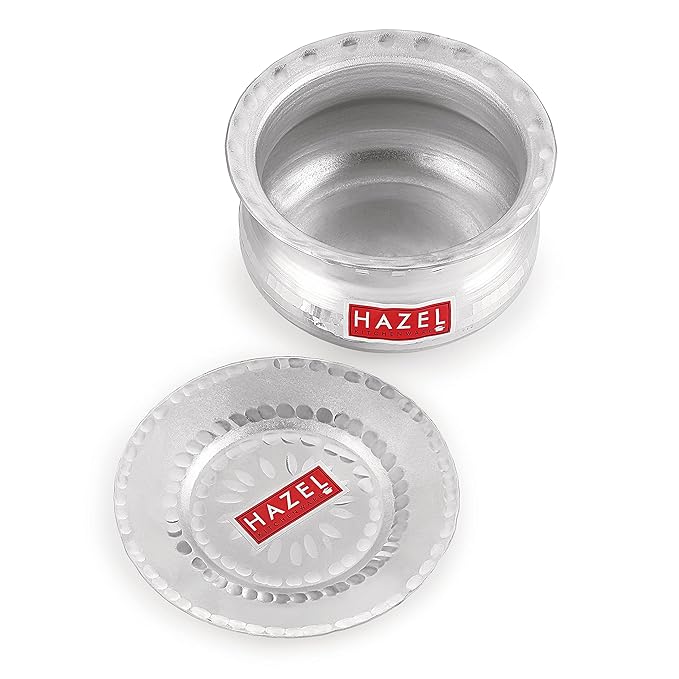 Hazel Aluminium Handi with Lid Machine Hammered Finish Biryani Rice Cooking Pot Gol 15.5 cm 1200 Ml Silver