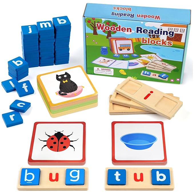 Kidology Wooden Short Vowel Reading Letters Sorting Spelling Game