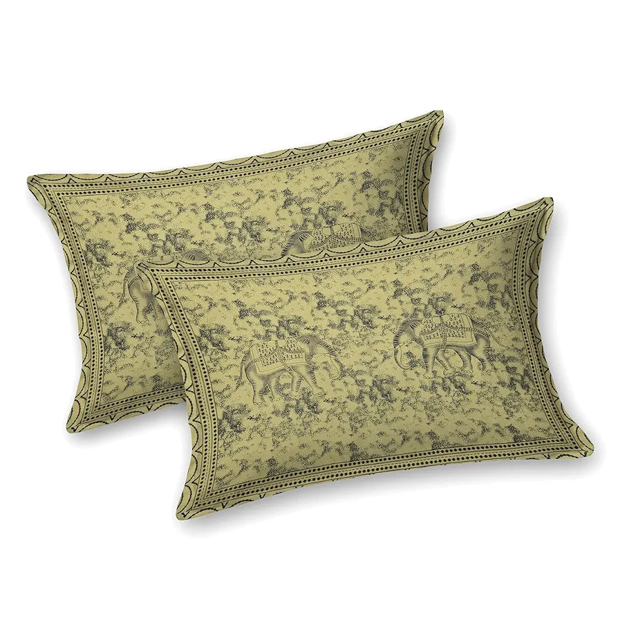 Kuber Industries Double Bedsheet with 2 Pillow Covers 186 TC Premium Cotton Hotels Embroidery Elephant Gray