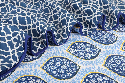 Cloth Fusion Reversible Dohar Single Bed Soft Cotton Blend AC Blanket for Summer Blue Leaves