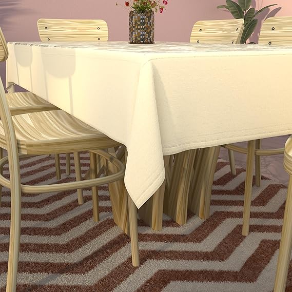 Kuber Industries 60x90 Inches Net Durable Dining Table Cover 6 Seater Light Cream cover