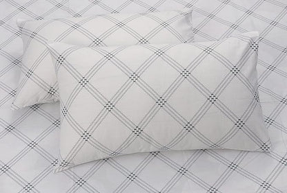 Huesland by Ahmedabad Cotton 186 TC Cotton Bedsheet for Double Bed King Size with 2 Pillow Covers | White (Blue Pattern)