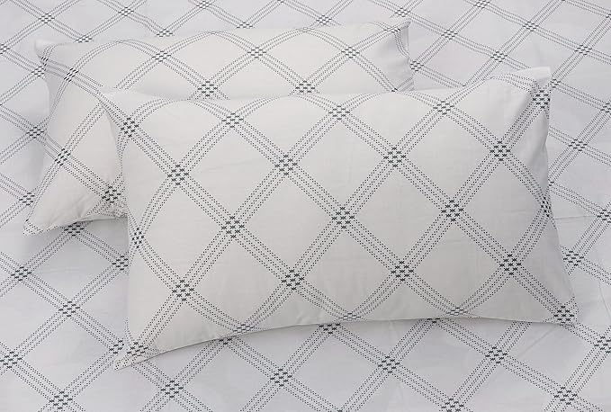 Huesland by Ahmedabad Cotton 186 TC King Size Bedsheet Cotton with 2 Pillow Covers | White (Brandon Beige Pattern)