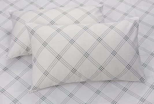 Huesland by Ahmedabad Cotton 186 TC Cotton Pillow Cover Set of 2 | White | Grey Pattern