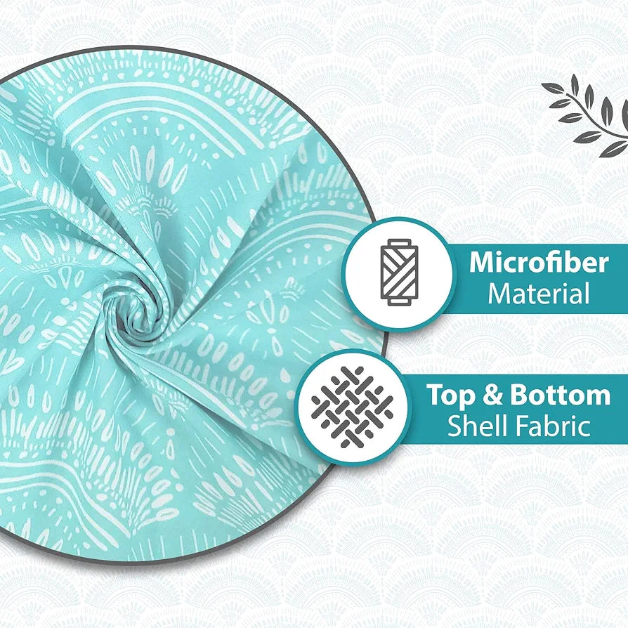 Divine Casa 120 GSM Microfiber Single Dohar Soft & Lightweight Throw Blanket Art Deco Fan Pattern Colour Aqua & White
