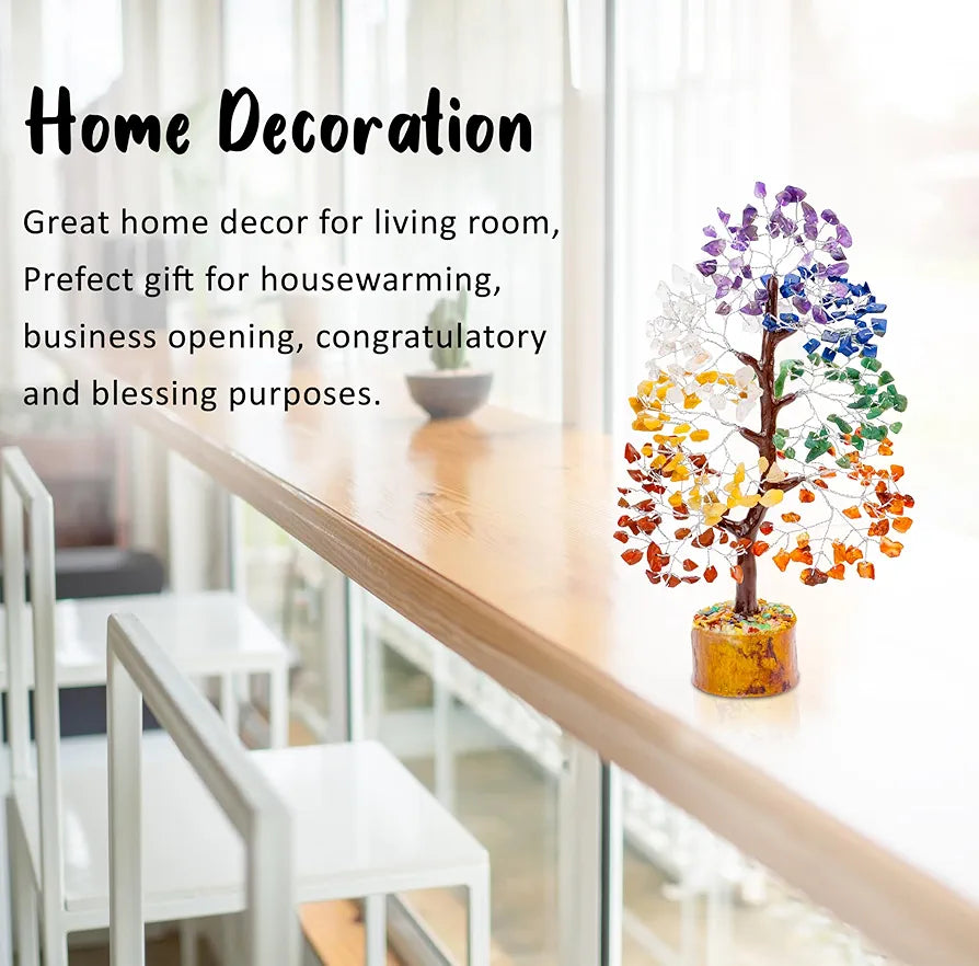 Zaicus Seven Chakra Gemstone Tree Crystal Tree of Life Feng Shui 10-12 Inch Silver Wire