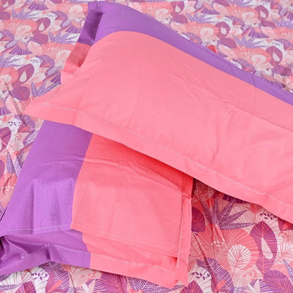 Divine Casa 144 TC Pure Cotton Double Bedsheet with 2 Pillow Covers Floral Paisley Colour Lavender Pink