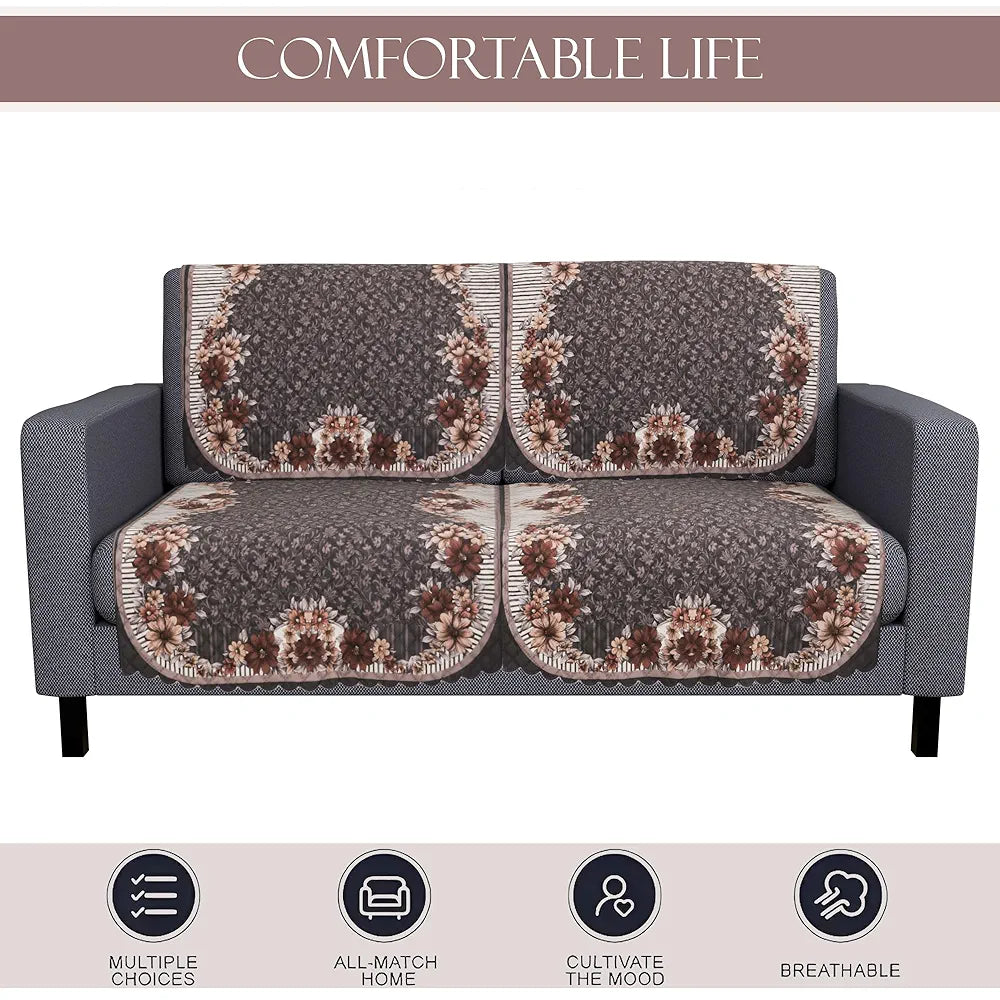 Kuber Industries Set of 6 Durable 2+1 Seater Sofa Cover Floral Print Dark Olive Green