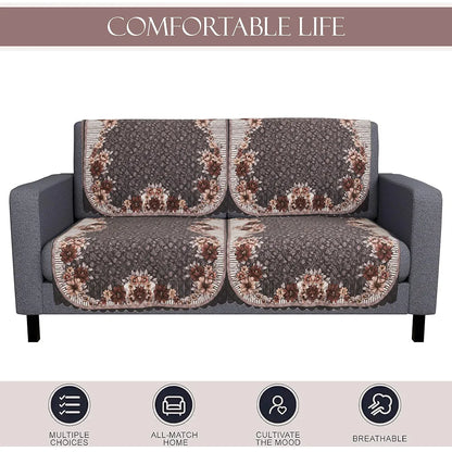 Kuber Industries Set of 6 Durable 2+1 Seater Sofa Cover Floral Print Dark Olive Green