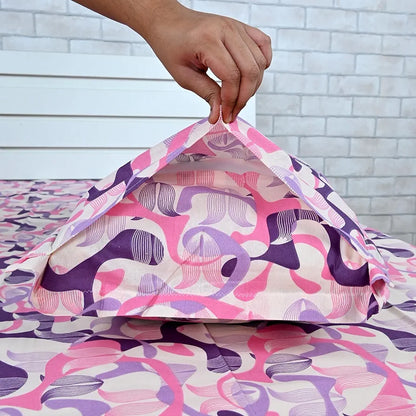 Divine Casa 144 TC Pure Cotton Double Bed Bedsheet with 2 Pillow Covers Orchid Bloom Colour Purple Pink
