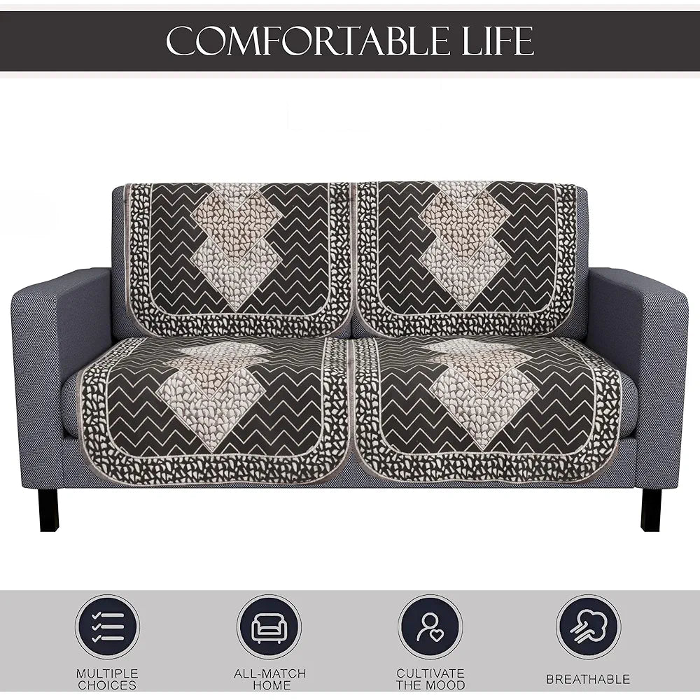 Kuber Industries Set of 4 Durable 2 Seater Sofa Covers for Living Room Stone Mayur Dark Grey & Brown