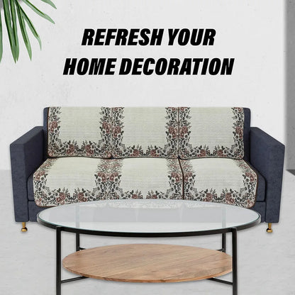 Kuber Industries Sofa Cover Set 5-Seater Couch Cover Brown Gulab Border Crown Sofa Cover Cream