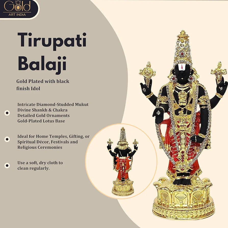 Gold Art India Tirupati Balaji Idol for Mandir Black Body Red Dhoti