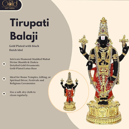 Gold Art India Tirupati Balaji Idol for Mandir Black Body Red Dhoti