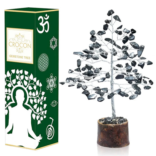 Crocon Black Tourmaline Gemstone Money Tree Feng Shui Bonsai Silver Wire