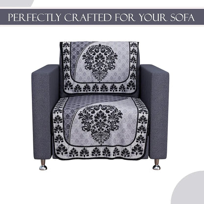 Kuber Industries Set of 6 Net Durable 2+1 Seater Sofa Covers Floral Print Black & Grey