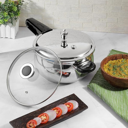 Vinod Splendid Plus Stainless Steel Pressure Cooker Outer Lid 1.5 Litre | SAS Bottom Handi Cooker | Extra Glass Lid