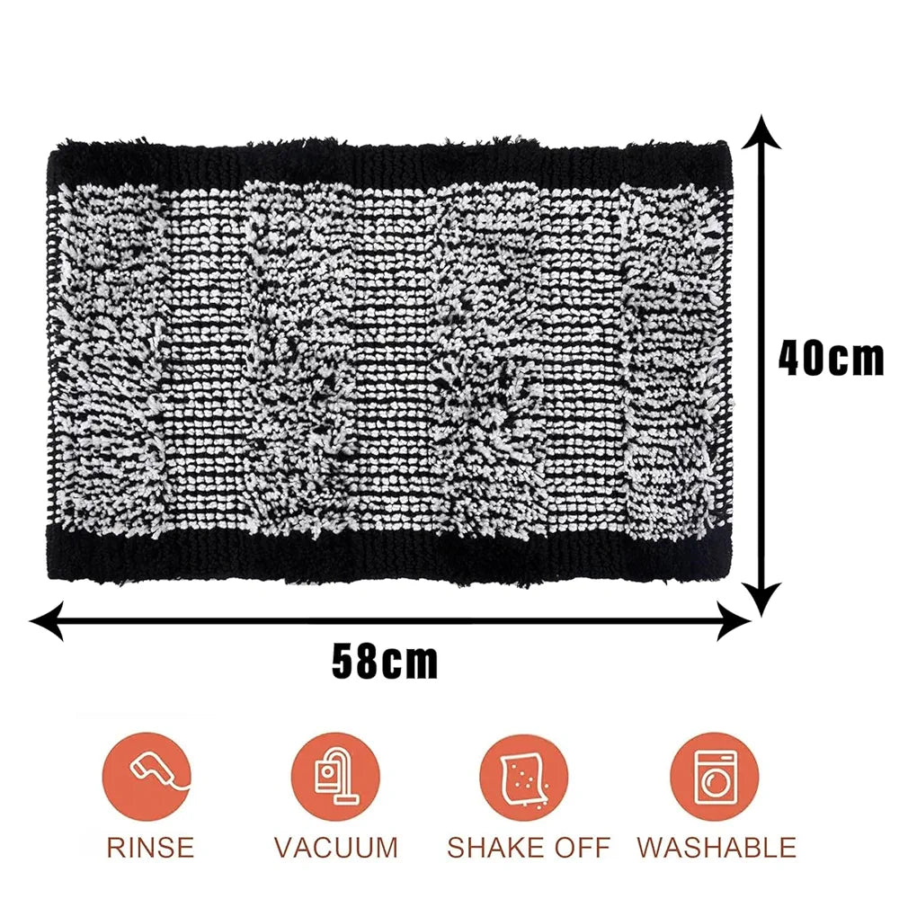 Kuber Industries Door Mat White Cut Loop Doormat Microfiber Entrance Mat Black Colour