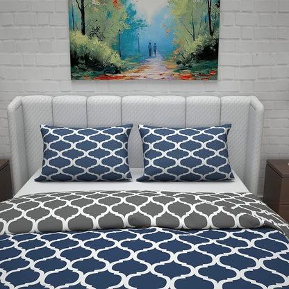Divine Casa Micro Polyester Reversible Double Bed Queen Size Abstract Printed Duvet Cover Colour Dark Blue & Grey