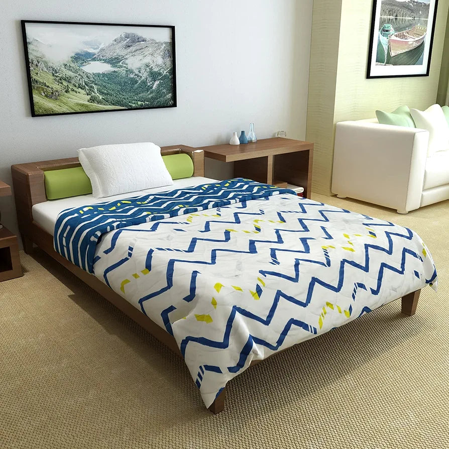 Divine Casa Microfiber All Weather 120 GSM Reversible Single Bed Size Comforter/Blanket Colour Dark Blue and Grey