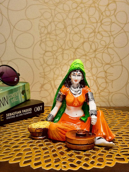 Karigaari India Hnadcrafted Polyresine Lady with Chakki Sculpture