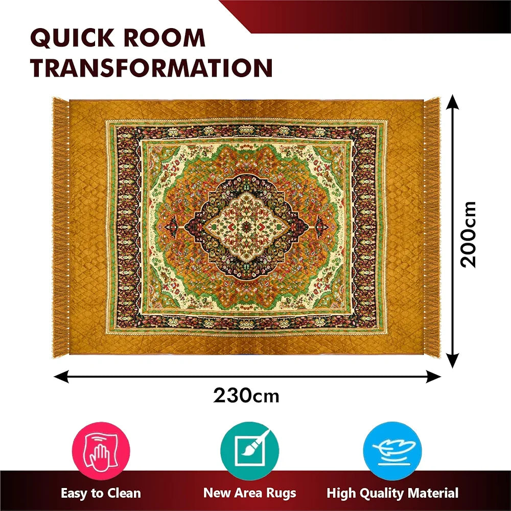 Kuber Industries Carpet Velvet Carpet-Rug for Home Decor Carpet Rug for Bedroom Golden
